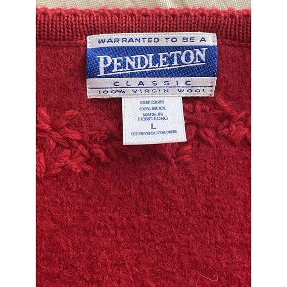 Vintage Pendleton 100% Virgin Wool Red Cardigan Embroidery Women’s Large - Picture 13 of 16